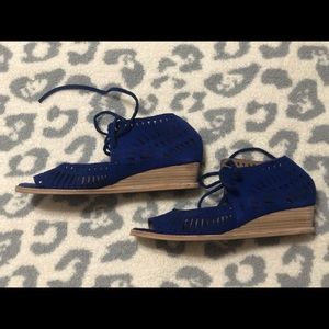 Jeffery Campbell Rodillo Blue Suede Mini Wedge